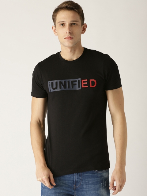 

United Colors of Benetton Men Black Solid Round Neck T-shirt