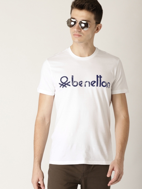 

United Colors of Benetton Men White Printed Round Neck T-shirt
