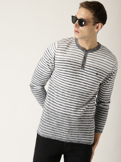 

United Colors of Benetton Men Grey & White Striped Pullover