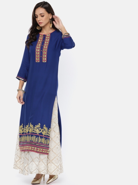 

Naari Women Blue Yoke Design A-Line Kurta