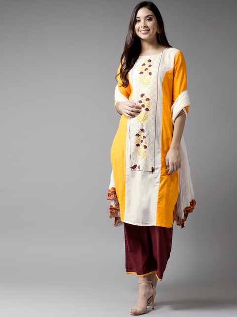 

Moda Rapido Women Yellow & Maroon Printed Kurta with Palazzos