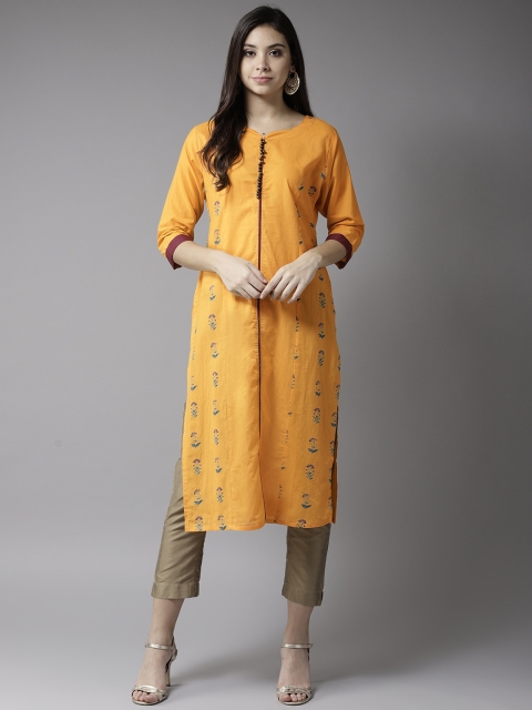 

Moda Rapido Women Mustard Yellow Printed Straight Kurta