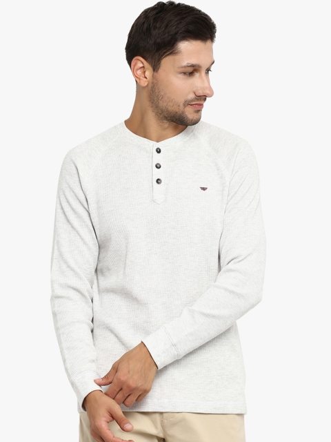 

Red Tape Men Off-White Self Design Henley Neck T-shirt