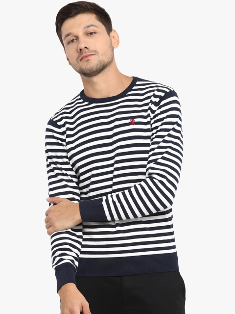 

Red Tape Men Navy Blue & White Striped Pullover