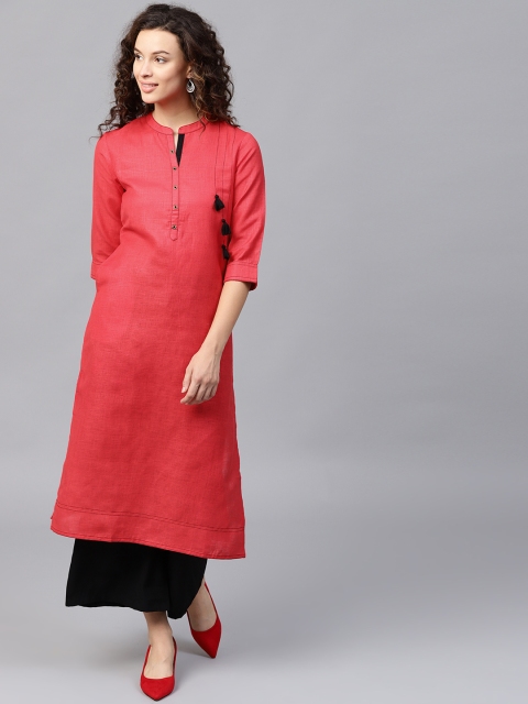 

Shree Women Red Solid Straight Kurta