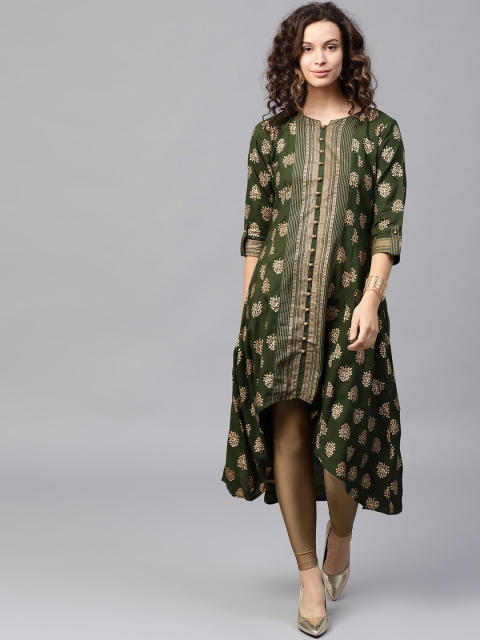 

Shree Women Green & Golden Printed A-Line Kurta