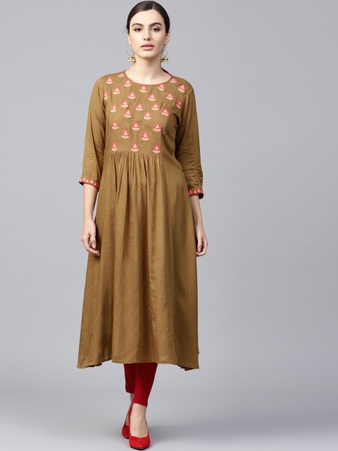 

Varanga Olive Embroidered Flared Kurta