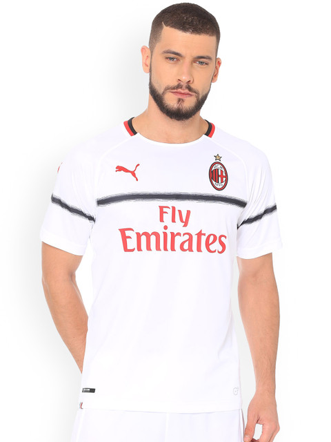 

Puma Men White Printed AC Milan AWAY Shirt Replica SS with Sponsor Logo