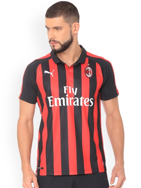 

Puma Men Red Striped AC Milan HOME Shirt Replica SS with Sponsor Logo
