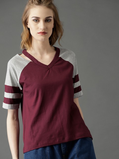 

Roadster Women Maroon Solid T-shirt