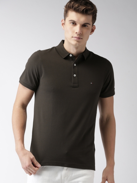 

Tommy Hilfiger Men Brown Solid Polo Collar Pure Cotton T-shirt