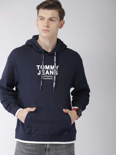 

Tommy Hilfiger Men Navy & White Printed Hooded Sweatshirt, Navy blue