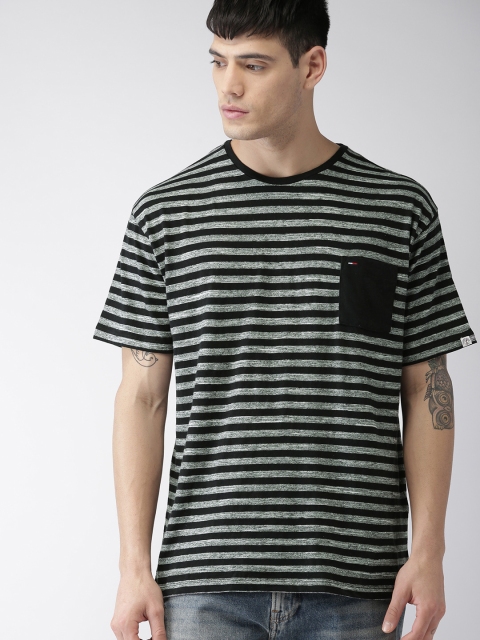 

Tommy Hilfiger Men Black & Grey Striped Round Neck T-shirt