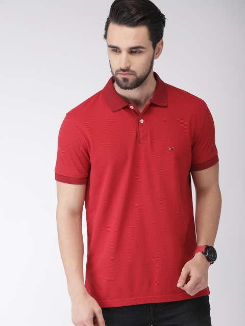 

Tommy Hilfiger Men Red Printed Polo Collar T-shirt