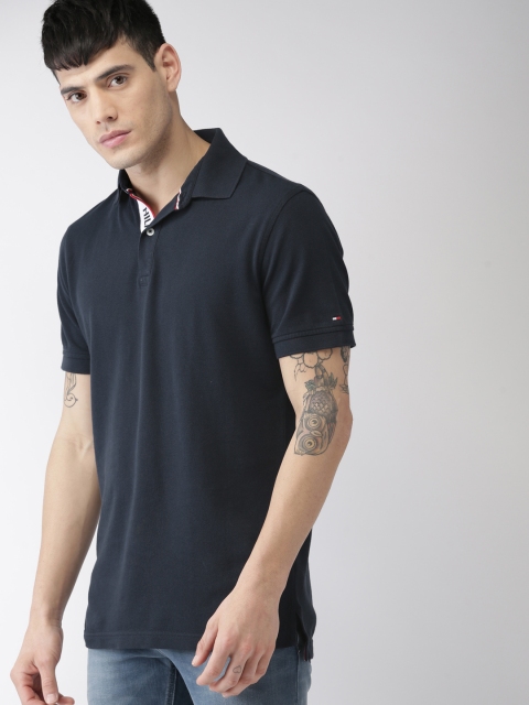 

Tommy Hilfiger Men Navy Blue Solid Polo Collar T-shirt