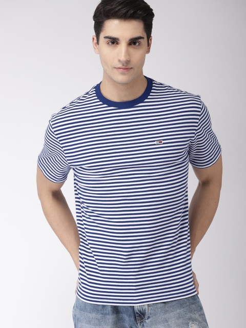 

Tommy Hilfiger Men Blue & White Striped Round Neck T-shirt