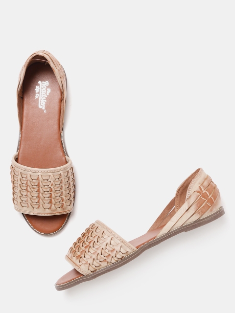 

Roadster Women Beige Woven Design Open Toe Flats