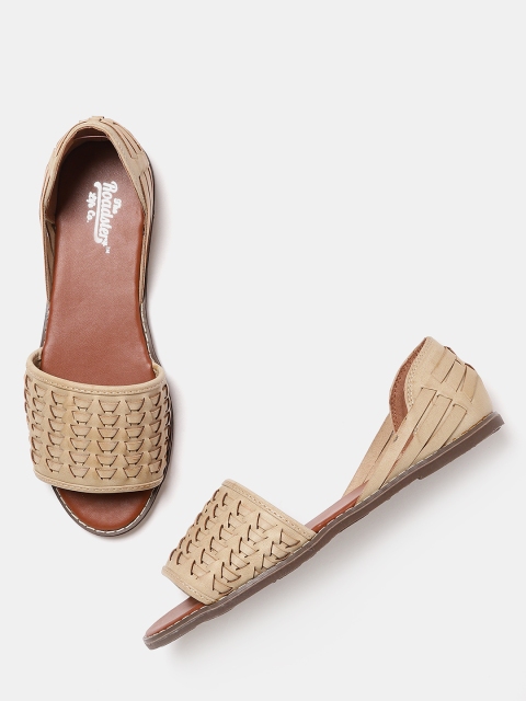 

Roadster Women Beige Woven Design Open Toe Flats