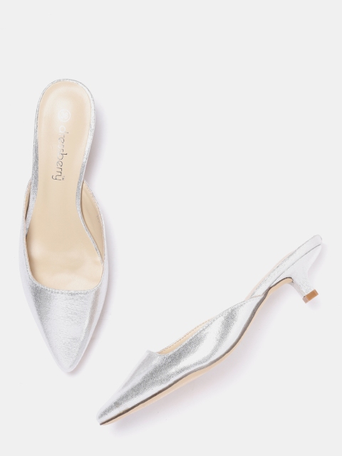 

DressBerry Women Silver-Toned Solid Mules