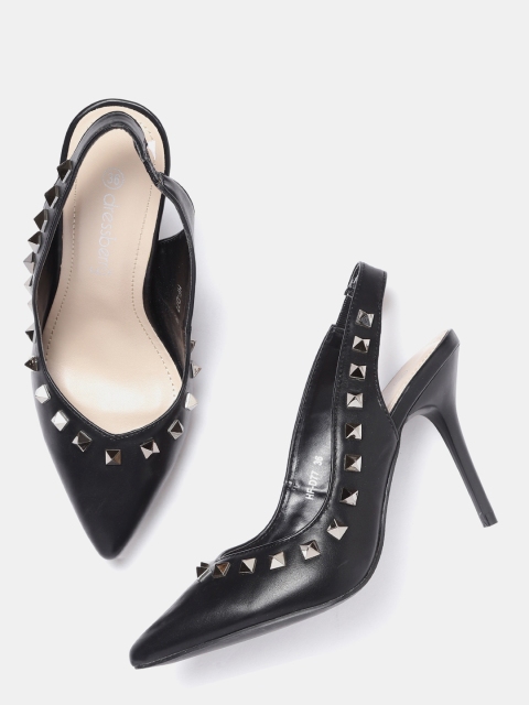 

DressBerry Women Black Solid Pumps with Studded Detail