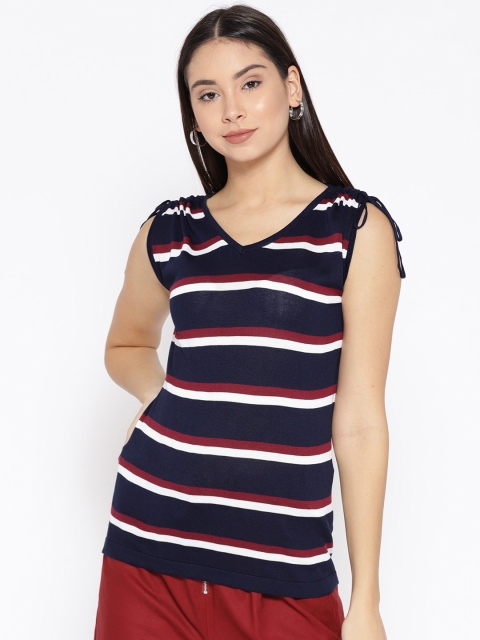 

Wills Lifestyle Women Navy & White Striped Top, Navy blue