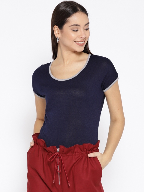 

Wills Lifestyle Women Navy Blue Solid Top