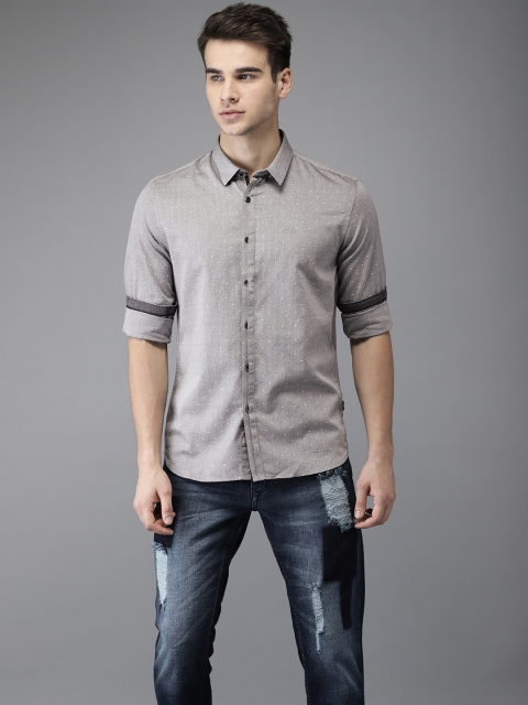 

Flying Machine Men Grey Slim Fit Printed Casual Shirt