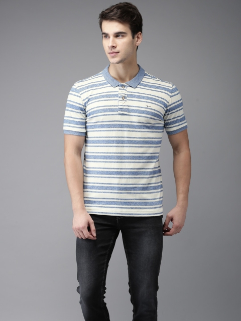 

Flying Machine Men Off-White & White Striped Polo T-shirt