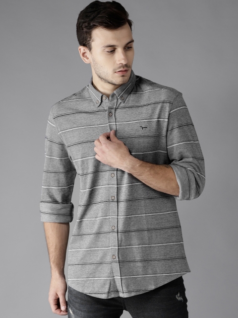 

Flying Machine Men Navy Blue & Off-White Regular Fit Self Striped Casual Shirt