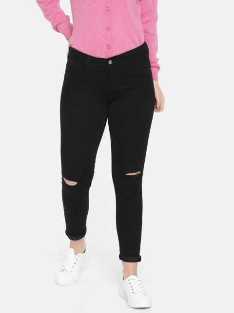 

Kraus Jeans Women K3051 Black Skinny Fit Mid-Rise Slash Knee Jeans