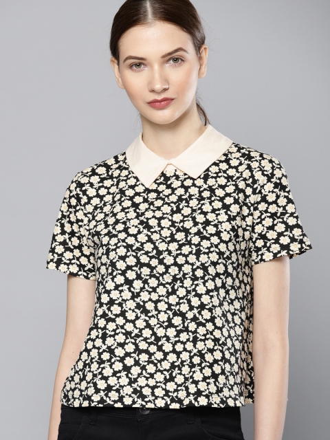 

Chemistry Women Black & Yellow Printed Pure Cotton Top