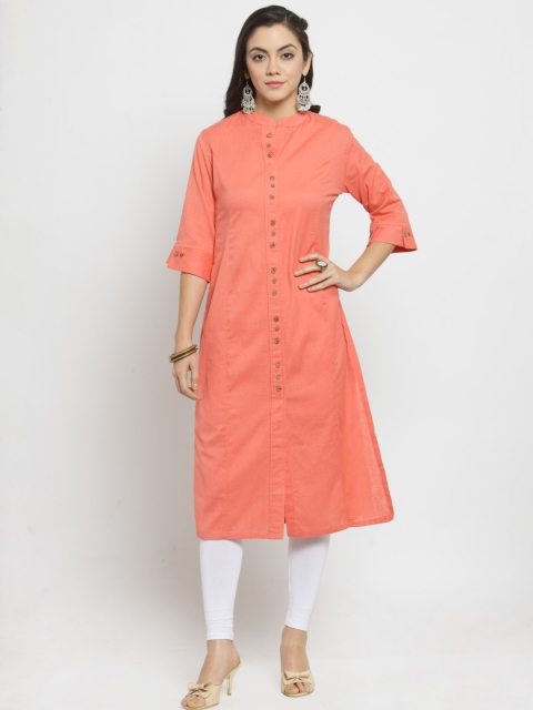 

Laabha Women Peach-Coloured Solid Straight Kurta