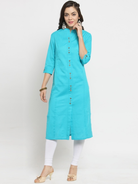 

Laabha Women Turquoise Blue Solid Straight Kurta
