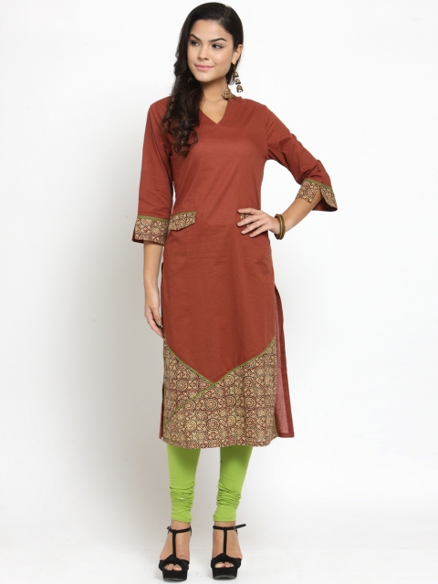 

Laabha Women Brown Printed Straight Kurta