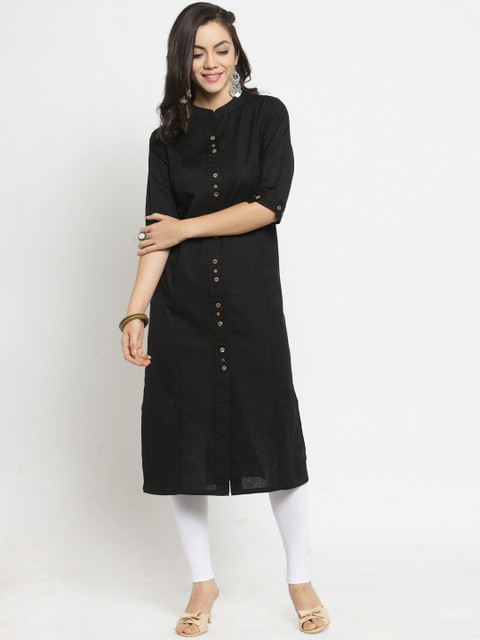 

Laabha Women Black Solid Straight Kurta