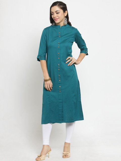 

Laabha Women Teal Blue Solid Straight Kurta