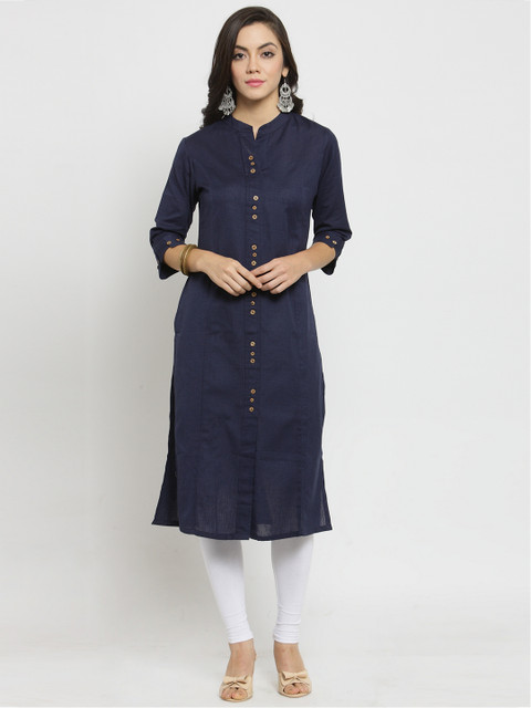 

Laabha Women Navy Blue Solid Straight Kurta