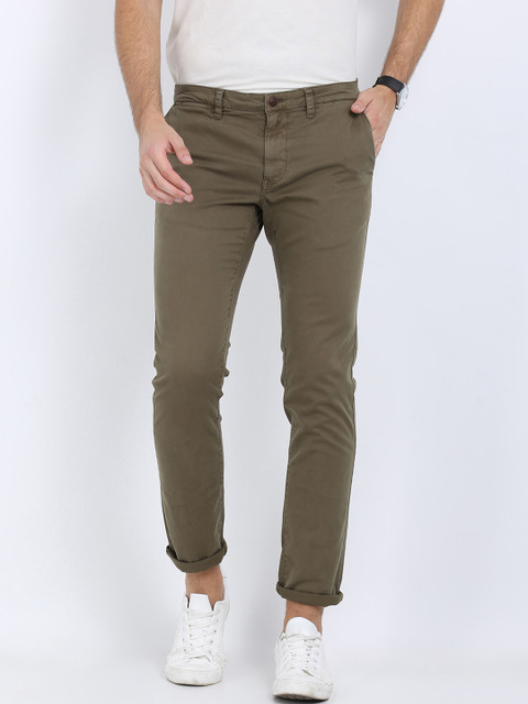 

Crocodile Men Olive Green Slim Fit Solid Chinos
