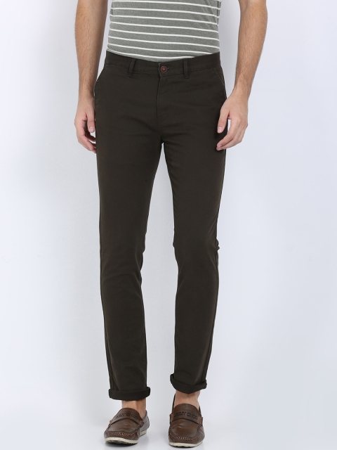 

Crocodile Men Olive Green Slim Fit Solid Chinos