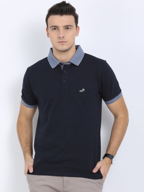

Crocodile Men Navy Blue Solid Polo Collar T-shirt