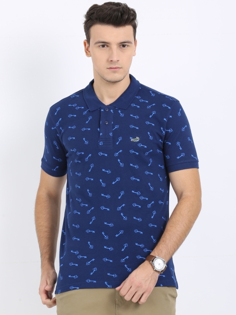 

Crocodile Men Blue Printed Polo Collar T-shirt