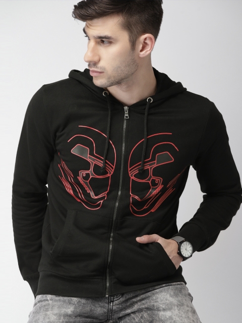 

Celio Men Black Printed Hooded Sweatshirt