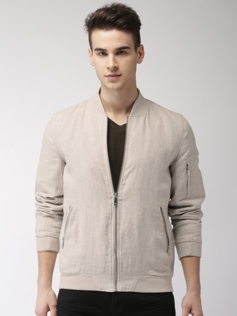

Celio Men Beige Solid Linen Bomber Sustainable Jacket