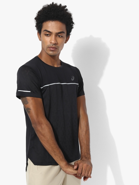 

ASICS Men Black Striped Round Neck T-shirt