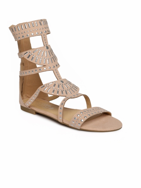

Truffle Collection Women Nude-Coloured Embellished Open Toe Flats