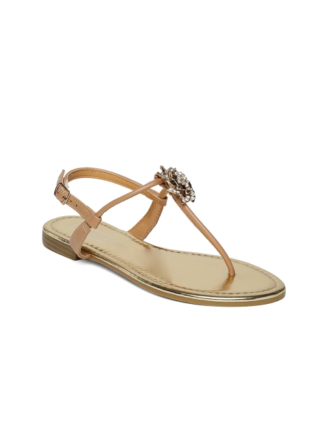 

Truffle Collection Women Brown Embellished T-Strap Flats