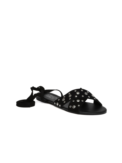 

Truffle Collection Women Black Solid Embellished Synthetic Open Toe Flats