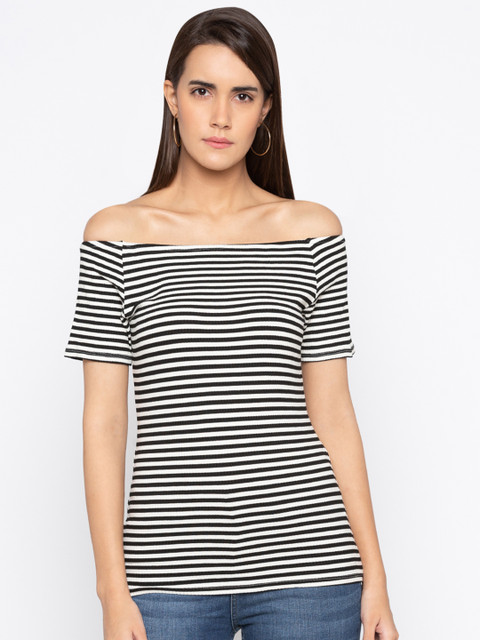 

Globus Women Black Striped Bardot Top