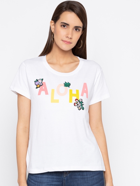 

Globus Women White Printed Round Neck T-shirt