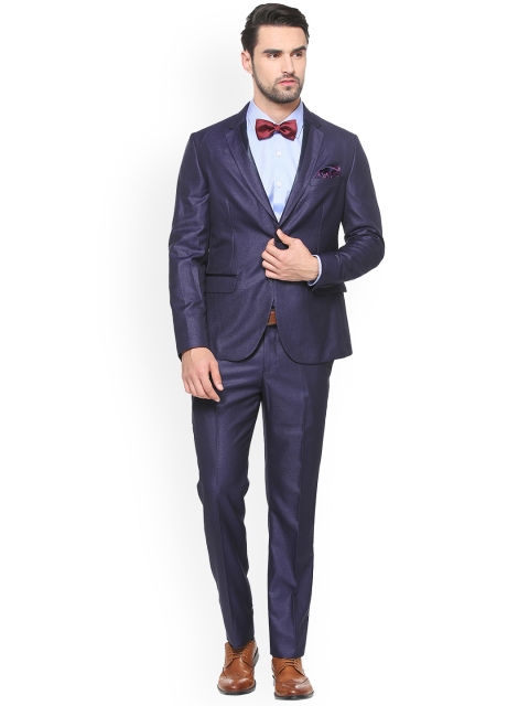 

V Dot Men Navy Blue Self Design Single-Breasted Suit